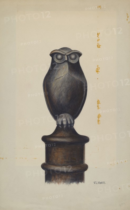 Cast Iron Owl Hitching Post, c. 1937.