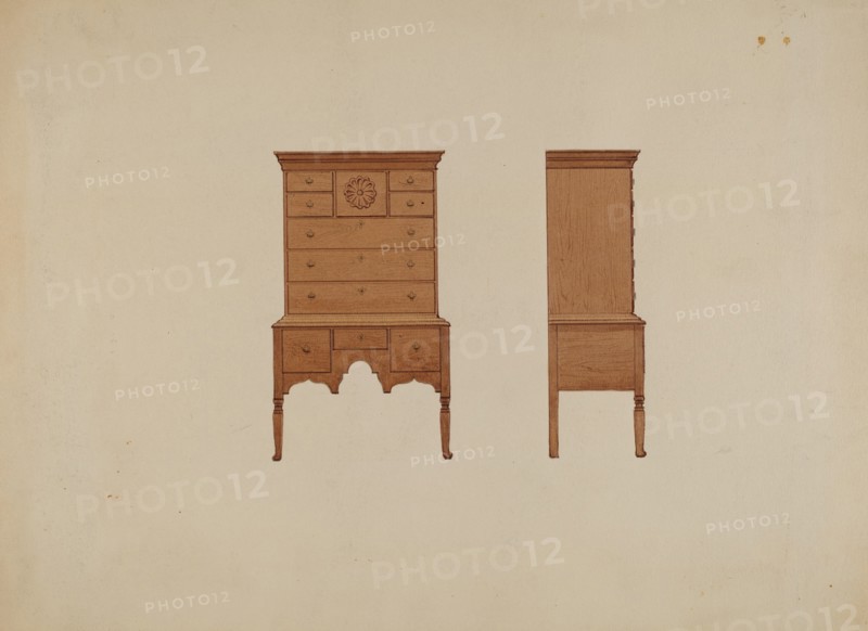Highboy-front and Side Views, c. 1936.
