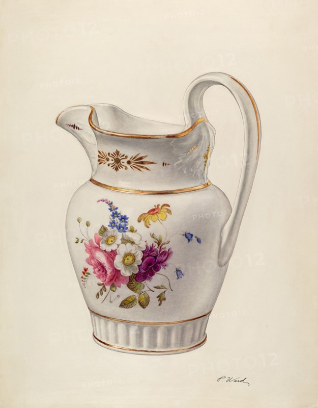 White Glazed Porcelain Pitcher, c. 1940.