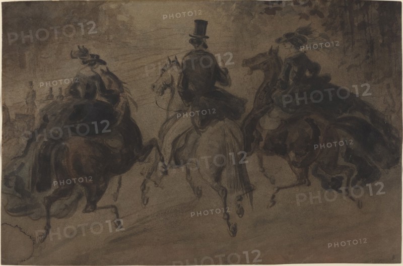 Cavalier and Two Ladies on Horseback.
