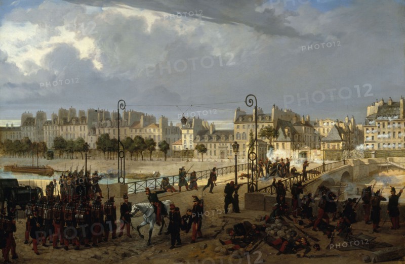 Riot scene at the Pont de l'Archeveche, 1849.