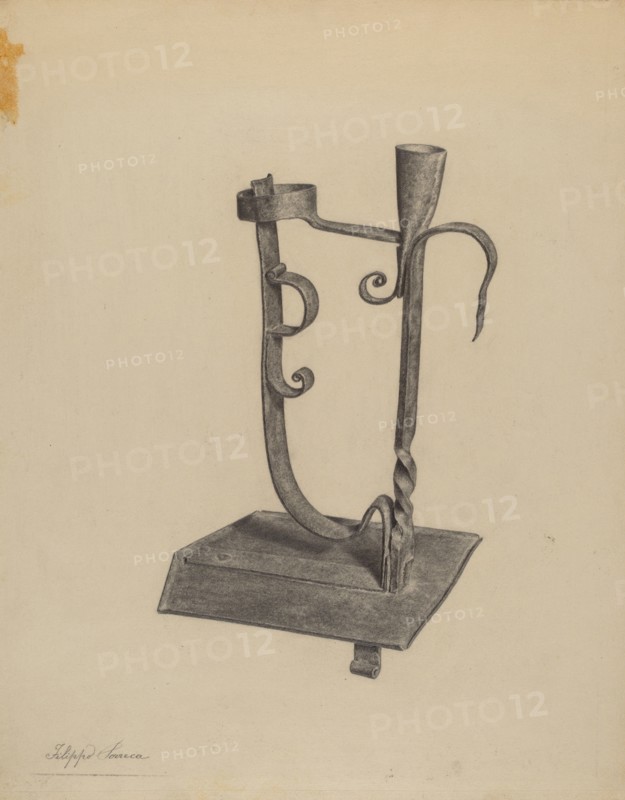 Rush Light and Candle Holder, c. 1938.