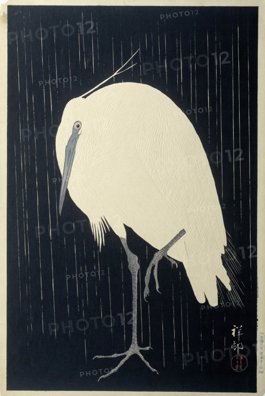 Egret in the rain, 1925-1936. Private Collection.