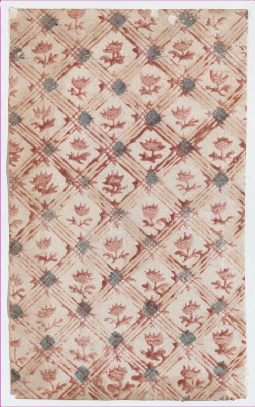 Sheet with grid and floral pattern, 19th century.