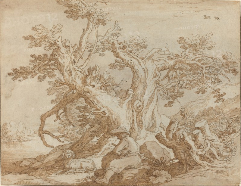 Landscape with Seated Figure and Dog.