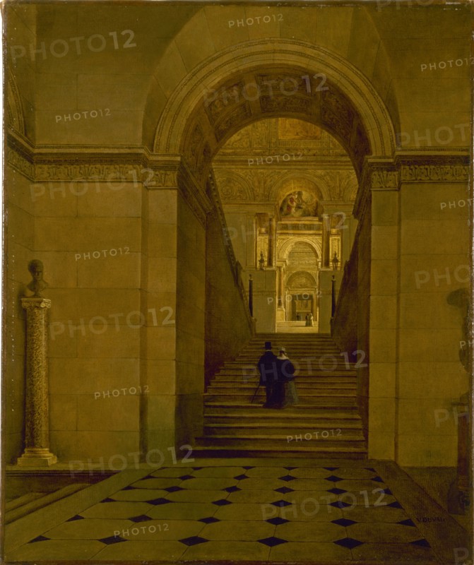 Grand Staircase of the Louvre, around 1840.
