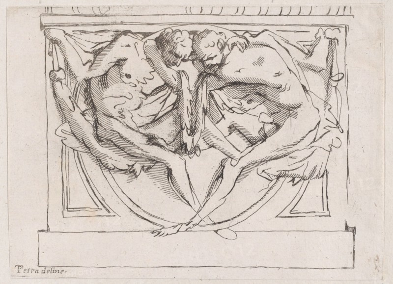 Stucco bas-relief with two male figures, 1700-1800.