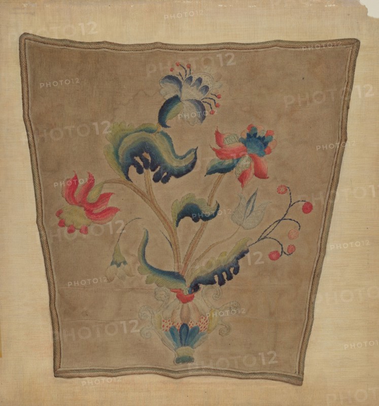 Crewel Embroidery Chair Piece, c. 1937.