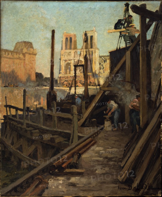 Metro works at the Quai Saint-Michel, c1906.