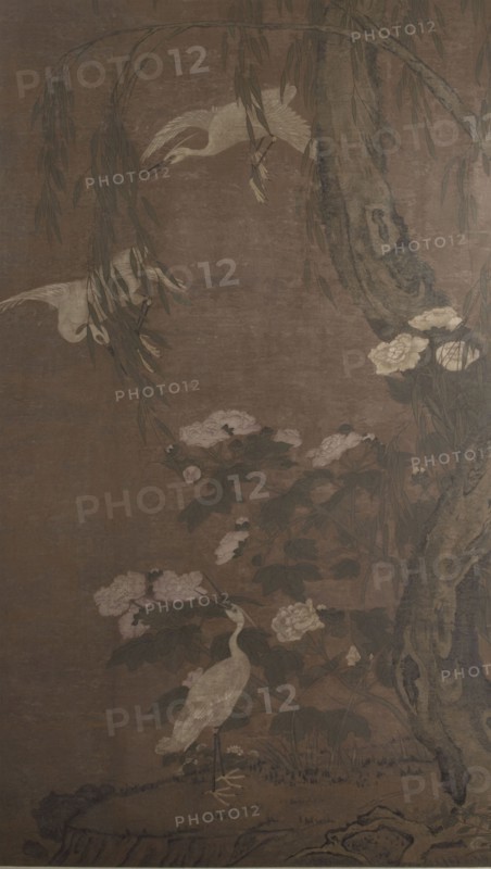 Egrets, willow and peonies, between 1700 and 1800.