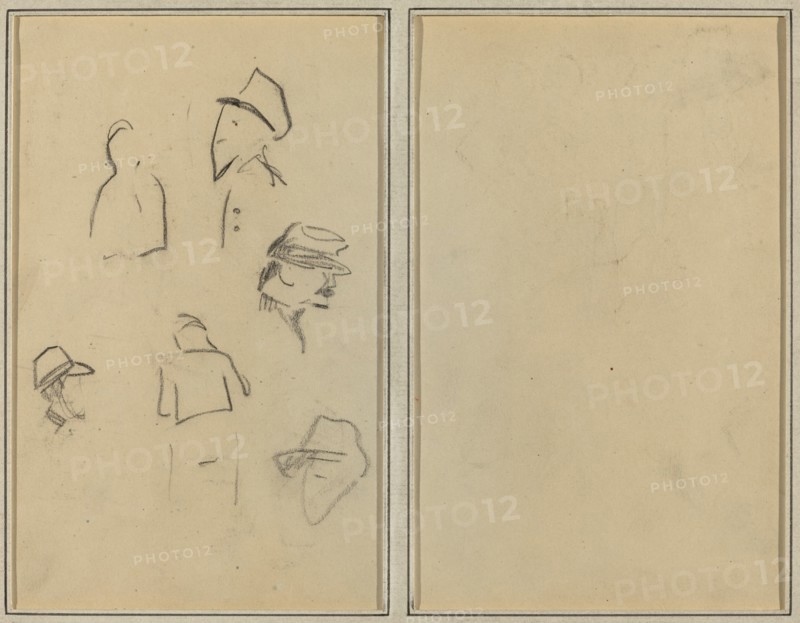 Four Heads and Two Figures [verso], 1884-1888.
