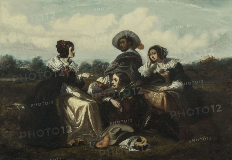 Recital. Figures in Louis XIII costume, c1830.