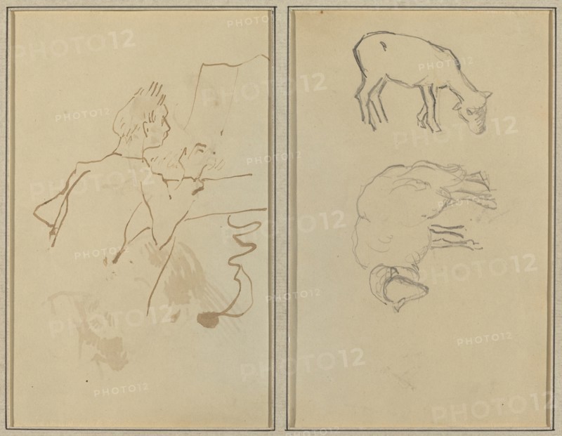 Man Playing Piano; Two Sheep [verso], 1884-1888.
