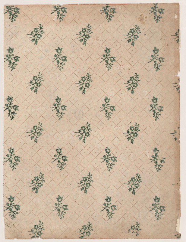 Sheet with dot grid pattern with bouquets, 19th century.