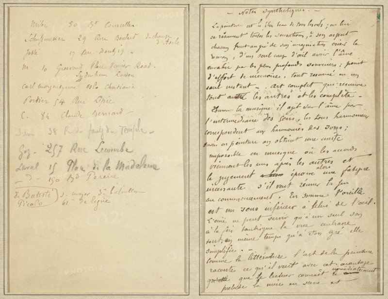 Address List; Manuscript Page [recto], 1884-1888.