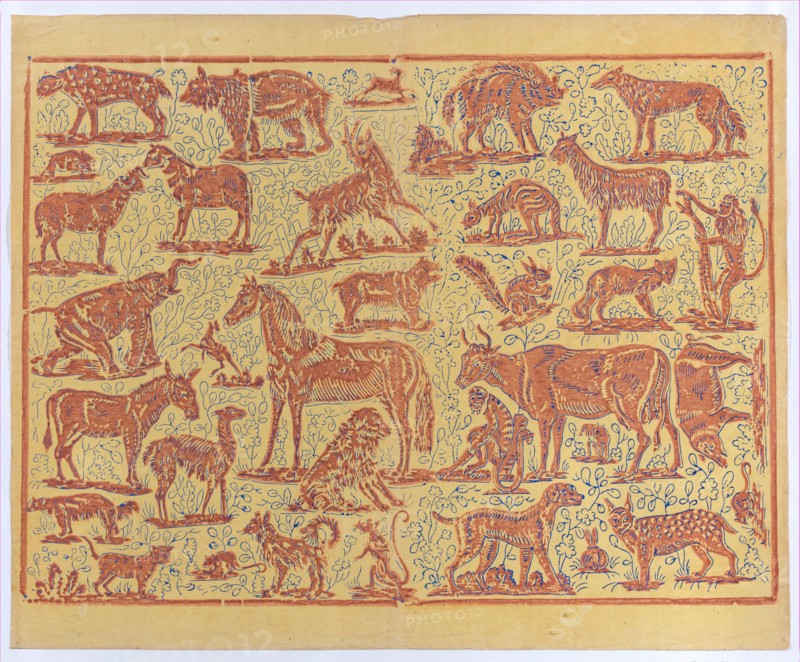 Book cover with overall pattern of animals, 19th century.