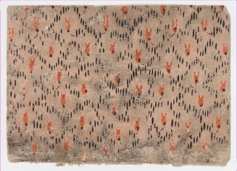 Sheet with pattern of red and black dashes, 19th century.