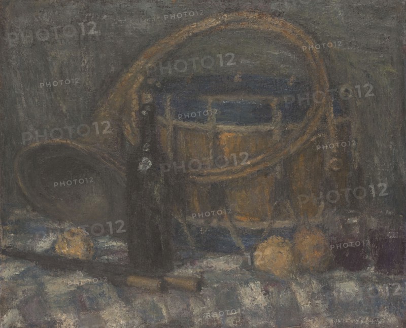 Still life with horn and drum, c1900.