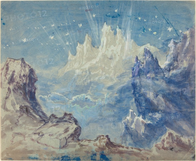 Fantastic Mountainous Landscape with a Starry Sky.