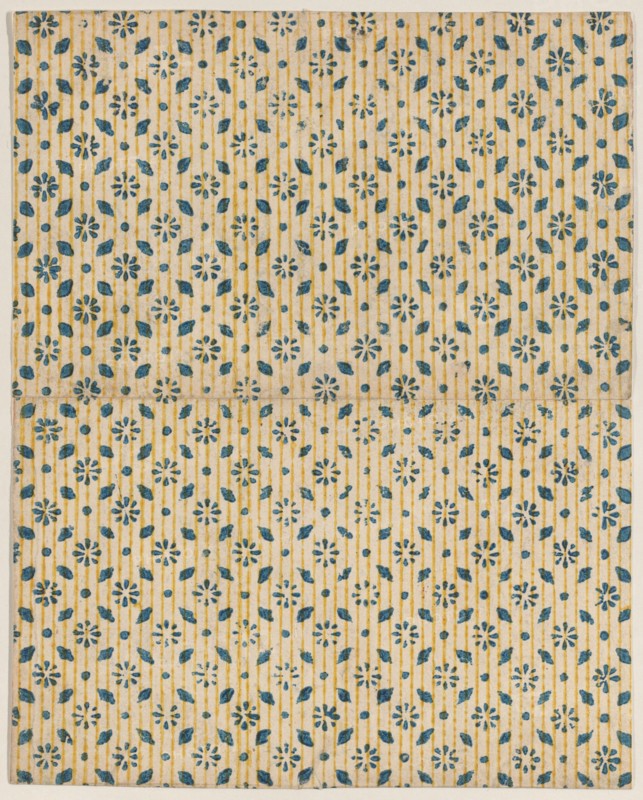 Sheet with overall floral and stripe pattern, 19th century.