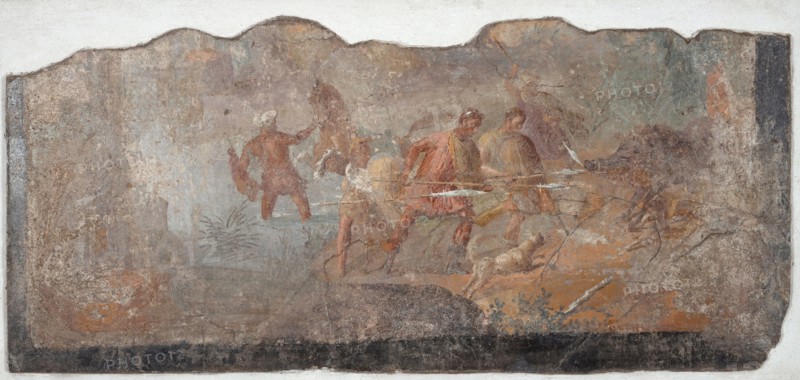 The Wild Boar Hunting, 1st century. Creator: Roman-Pompeian wall painting.