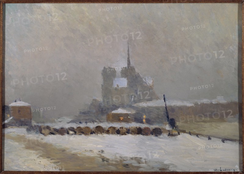 Notre-Dame de Paris. Snow effect in evening, c1897.