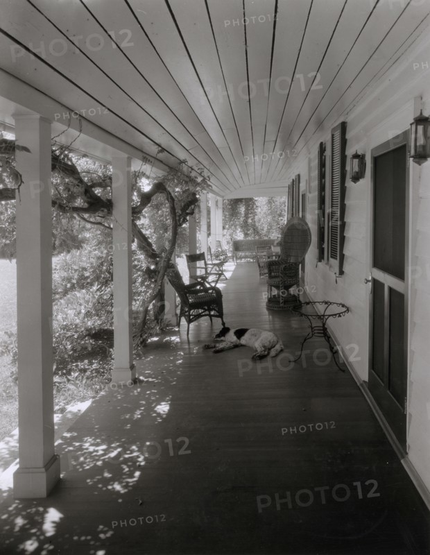 Owings Mills, Baltimore, Maryland, 1933. [Veranda with dog asleep].
