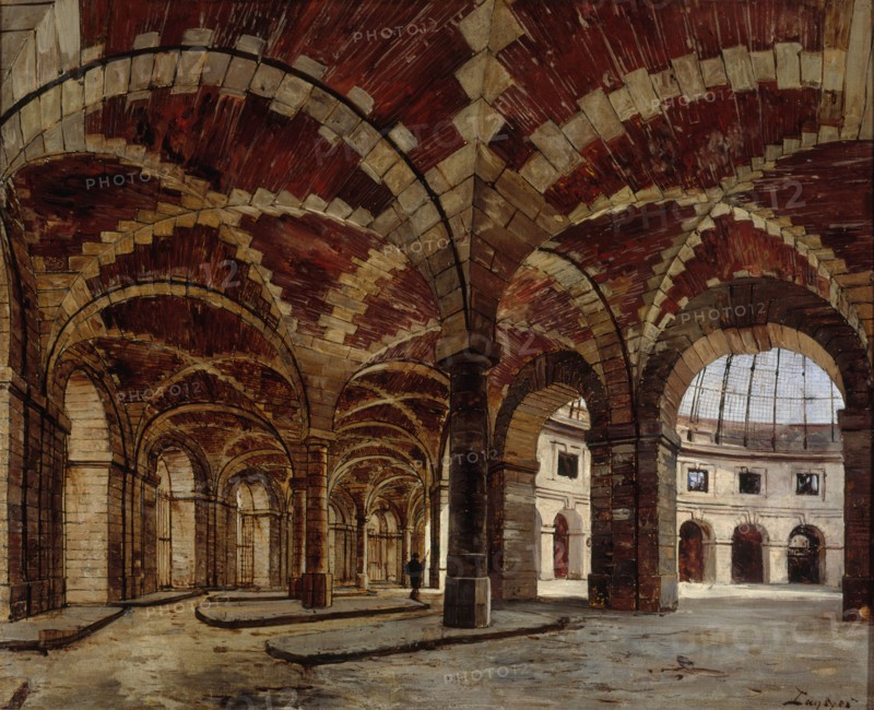 Interior view of the former Halle au Ble, in 1886.
