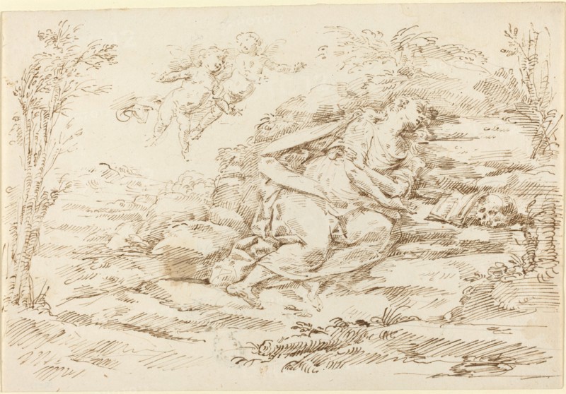 Penitent Magdalene with Angels in a Landscape [recto].