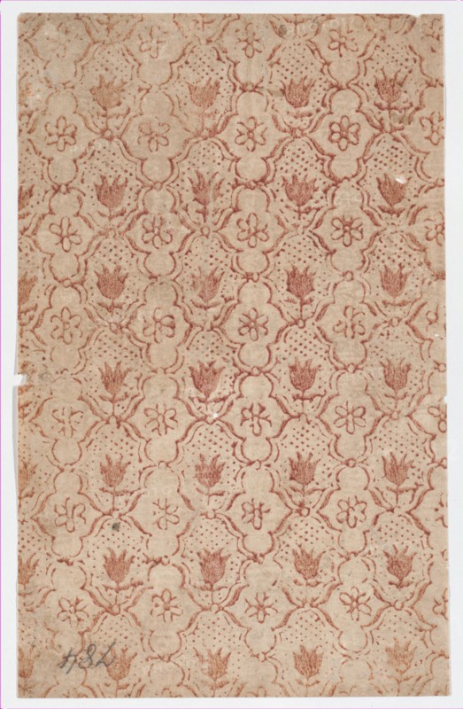 Sheet with overall lattice pattern with flowers, 19th century.