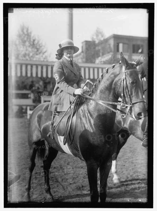 Horse shows, Miss Alice Munn, between 1910 and 1917. Woman riding sidesaddle.