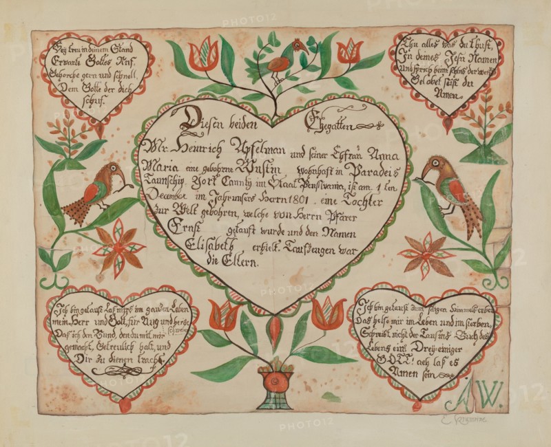 Pa. German Birth Certificate (Waltman #3), c. 1940.