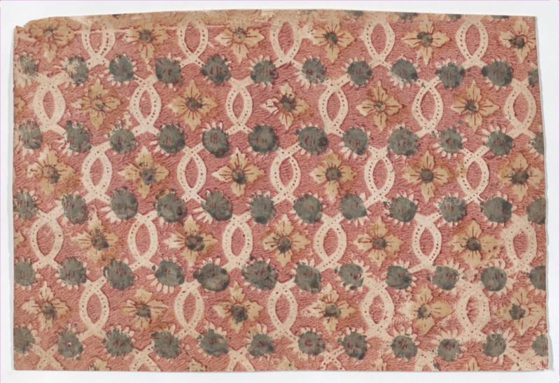 Sheet with overall lattice pattern with rosettes, 19th century.