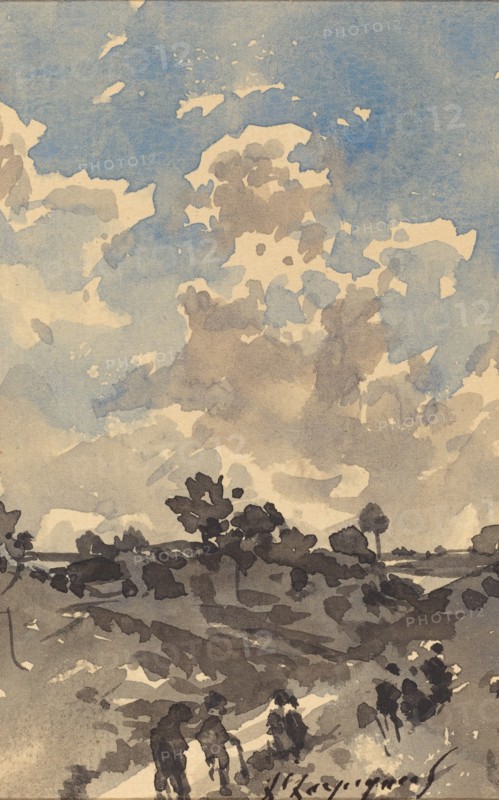 A Landscape with Figures Walking along a Path.