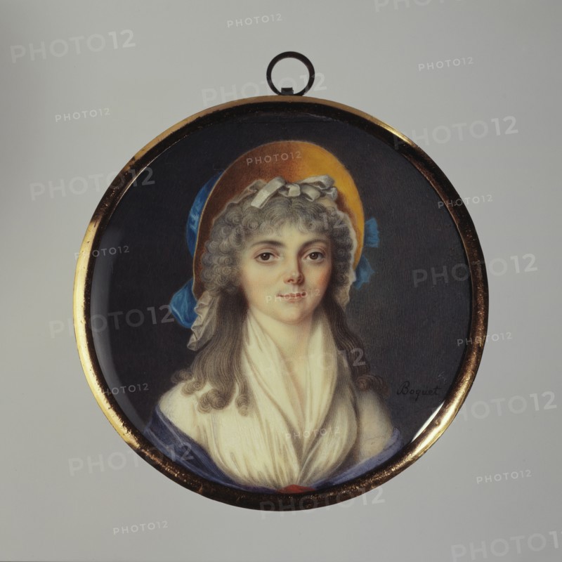 Portrait of a young woman in a yellow hat, c1795.