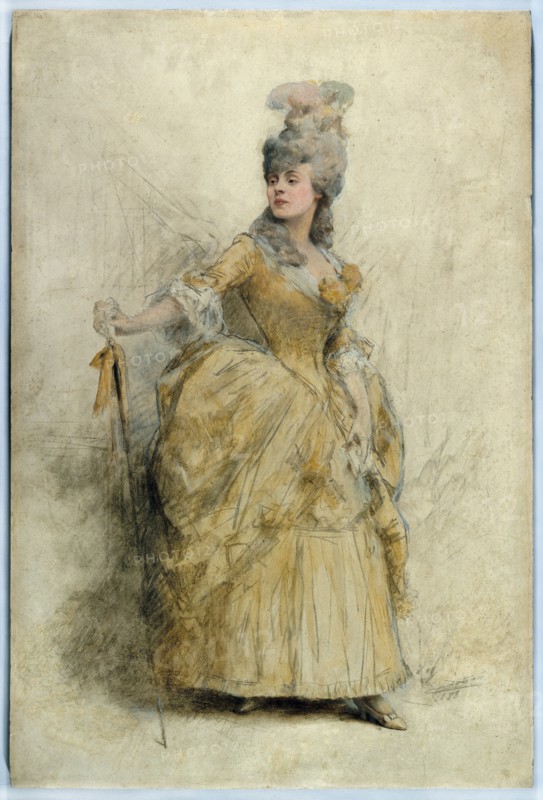 Portrait of Réjane (1856-1920) in stage costume, 1888.