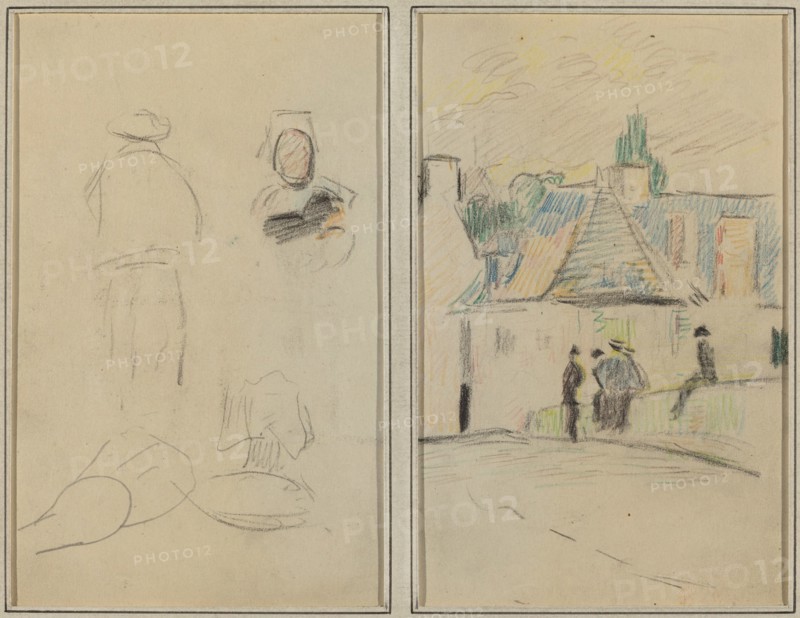 Two Breton Figures; Bridge at Pont-Aven [recto], 1884-1888.