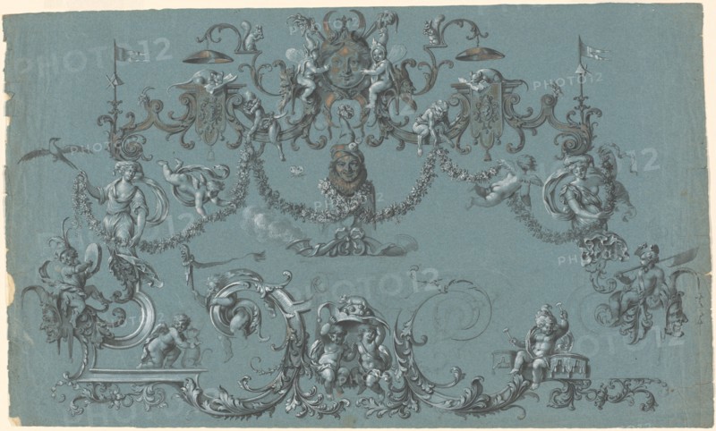 Arabesques with Frolicking Putti, Animals, and Jesters, c. 1750.
