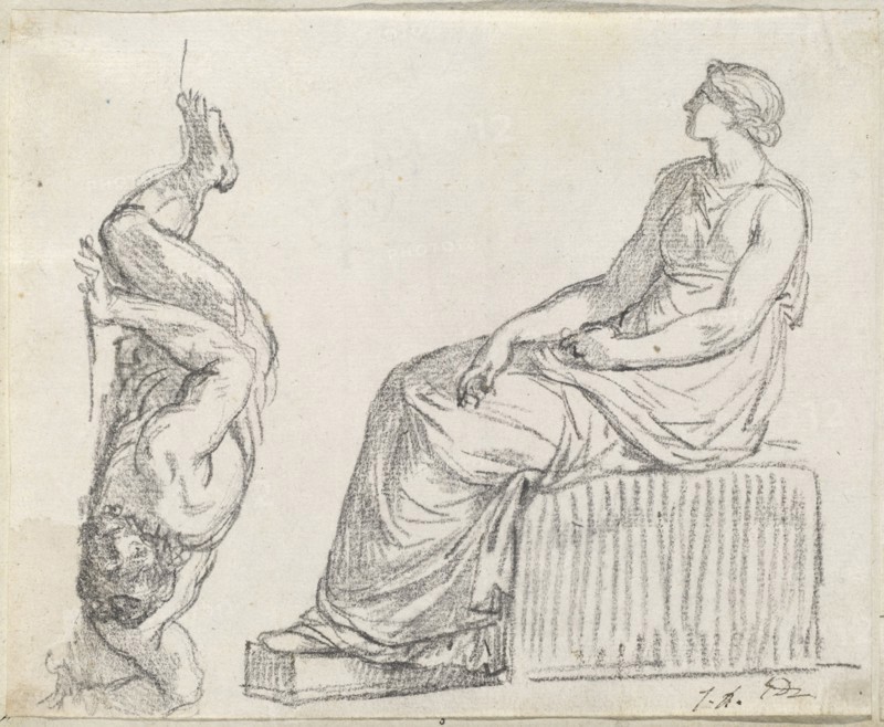 Seated Woman and Man Sprawling on the Ground, 1775/80.