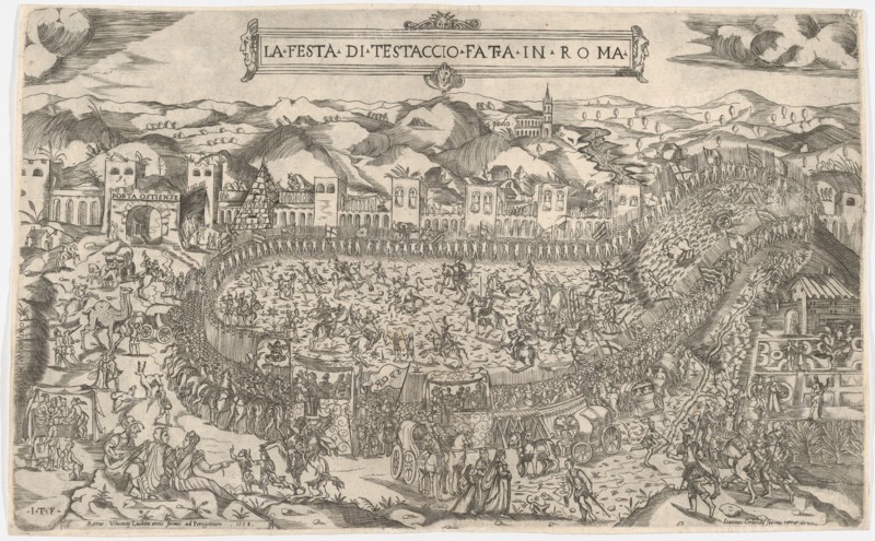 Carnival games held on the Mount Testaccio in Rome, 1558.
