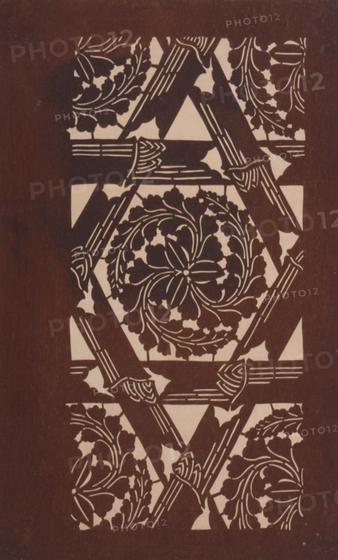 Katagami stencil with bamboo(?) and leaves, between 1900 and 1952.