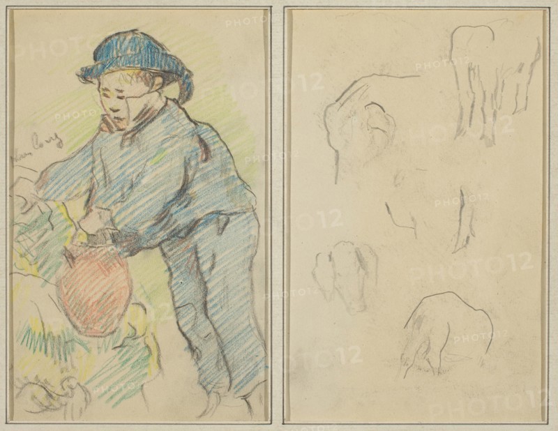 A Breton Boy with a Jug; Five Animal Forms [verso], 1884-1888.