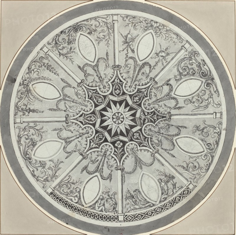 Design for an Inlaid Circular Table Top, with Alternatives, c. 1800.