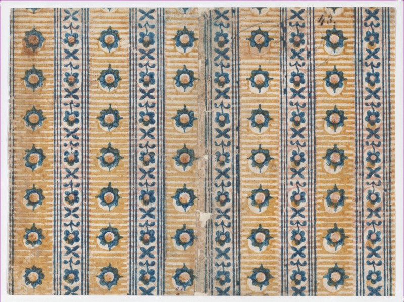 Sheet with five borders with floral and striped patterns, 19th century.