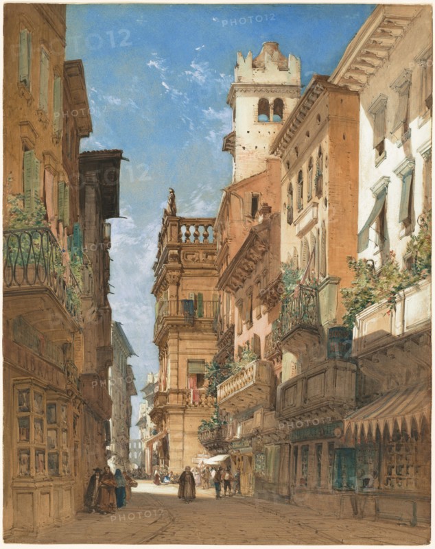 Corso Sant' Anastasia with the Palazzo Maffei in Verona, 1855.