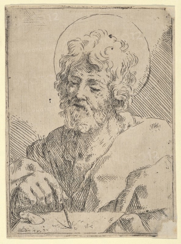 Saint Luke holding a paint brush and palette, after Reni (?), 1600-1650.