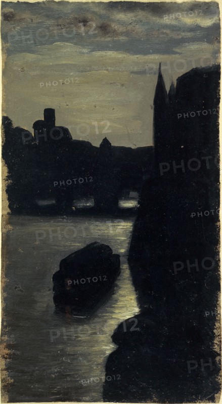 Banks of the Seine, near the courthouse, at night, c1870.