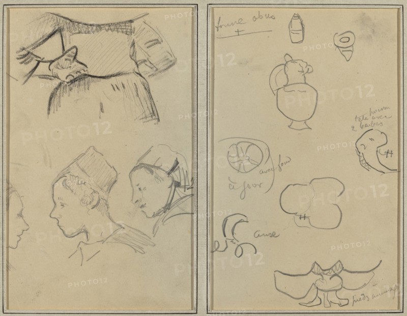 Four Studies of Breton Women; Shapes and Vases [verso], 1884-1888.