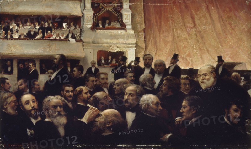 Intermission of a premiere at the Comedie-Francaise, 1885.