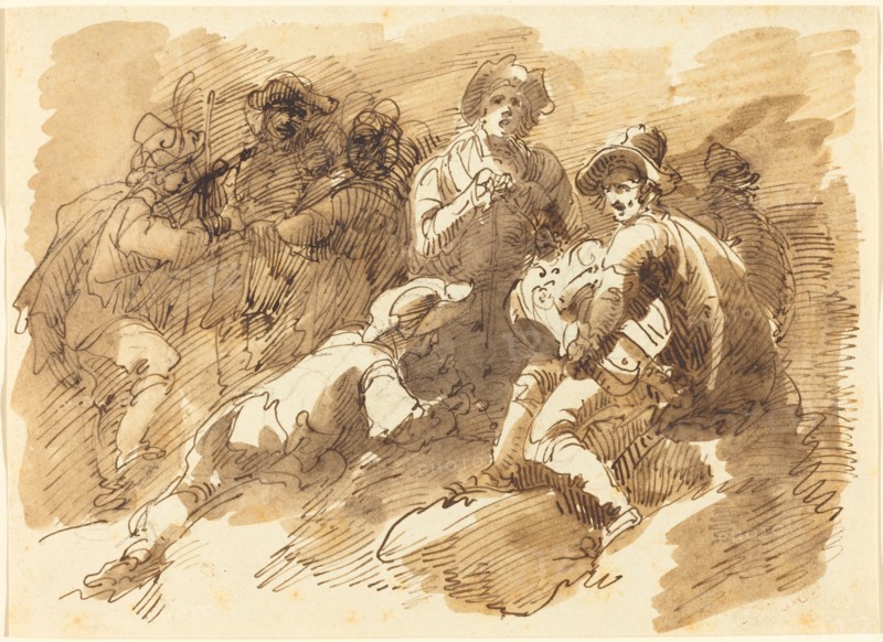 A Convivial Gathering with a Man Playing a Hurdy-Gurdy.